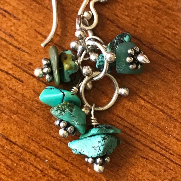 Handmade Sterling Silver Turquoise Dangly Earrings - Picture 6 of 8
